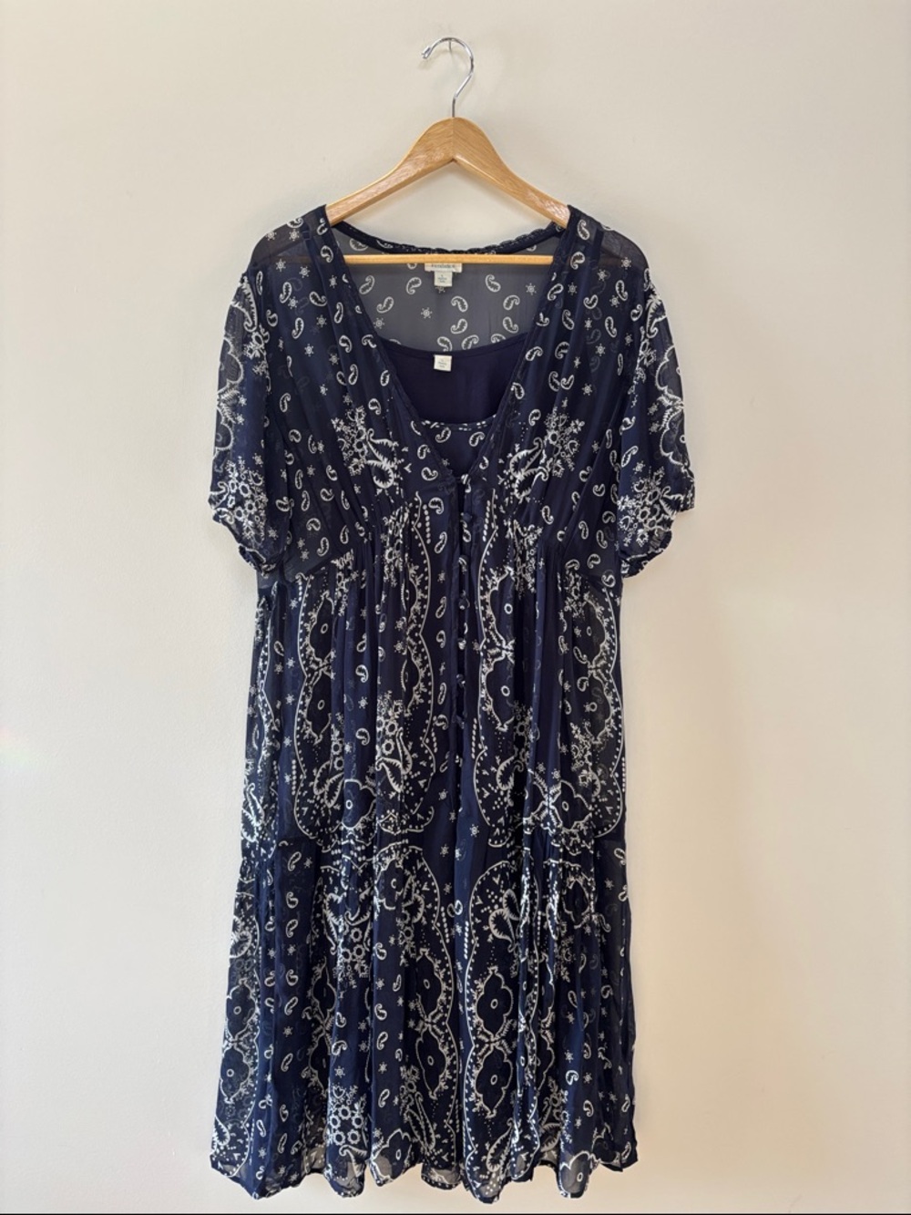 Sundance Navy Paisley Tiered Midi Dress